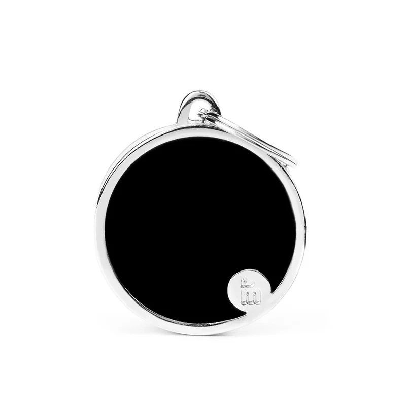Placa ID Basic Handmade Grande Negra en Forma Redonda para Perros