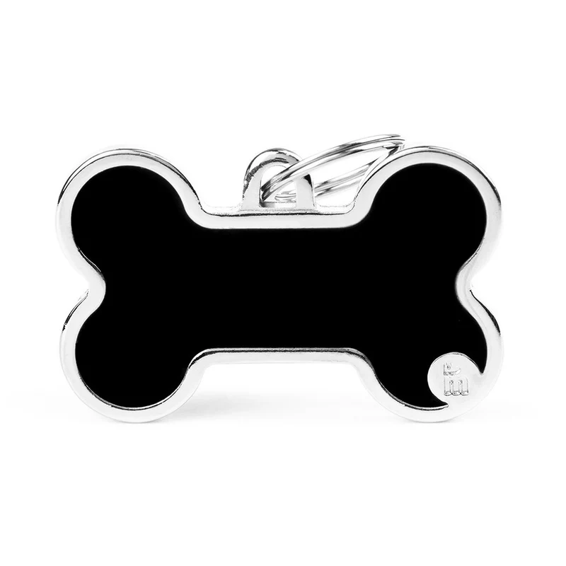 Placa ID Basic Handmade Extra Grande Negra en Forma de Hueso para Perros