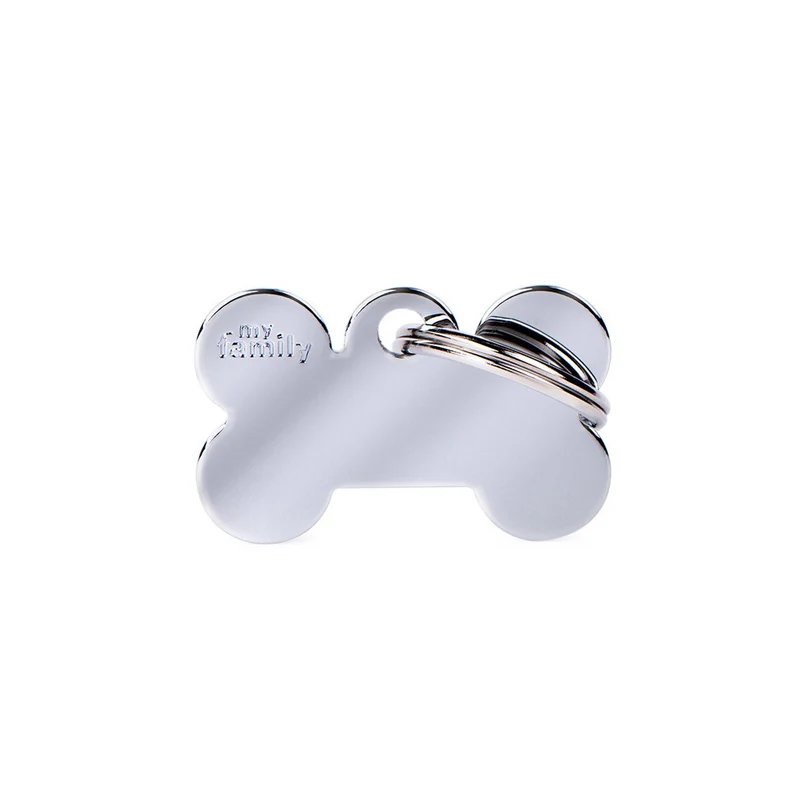 Placa ID de Laton Cromado Chica en Forma de Hueso para Perros