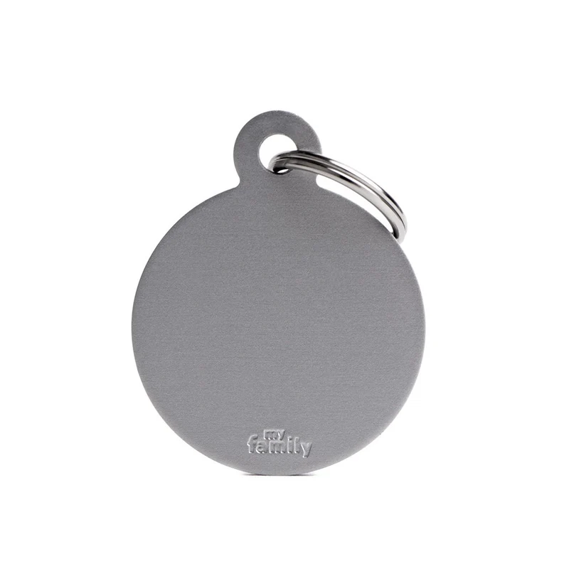 Placa ID de Aluminio Grande Gris en Forma Redonda para Perros