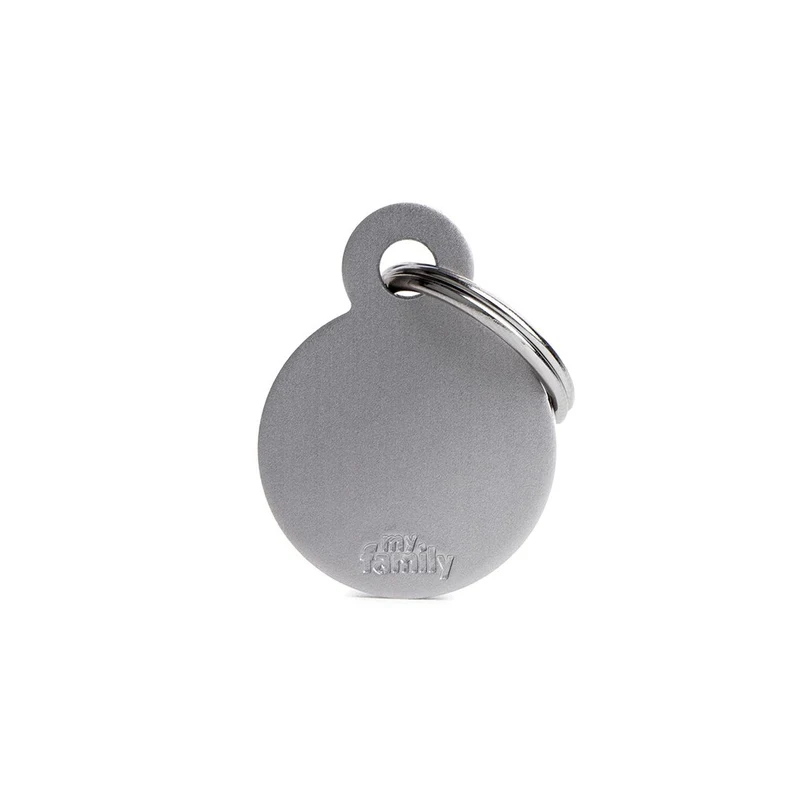 Placa ID de Aluminio Chica Gris en Forma Redonda para Perros