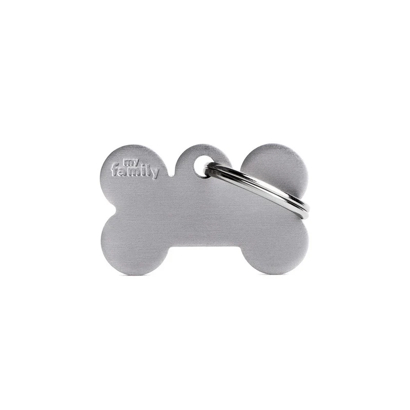 Placa ID de Aluminio Chica Gris en Forma de Hueso para Perros