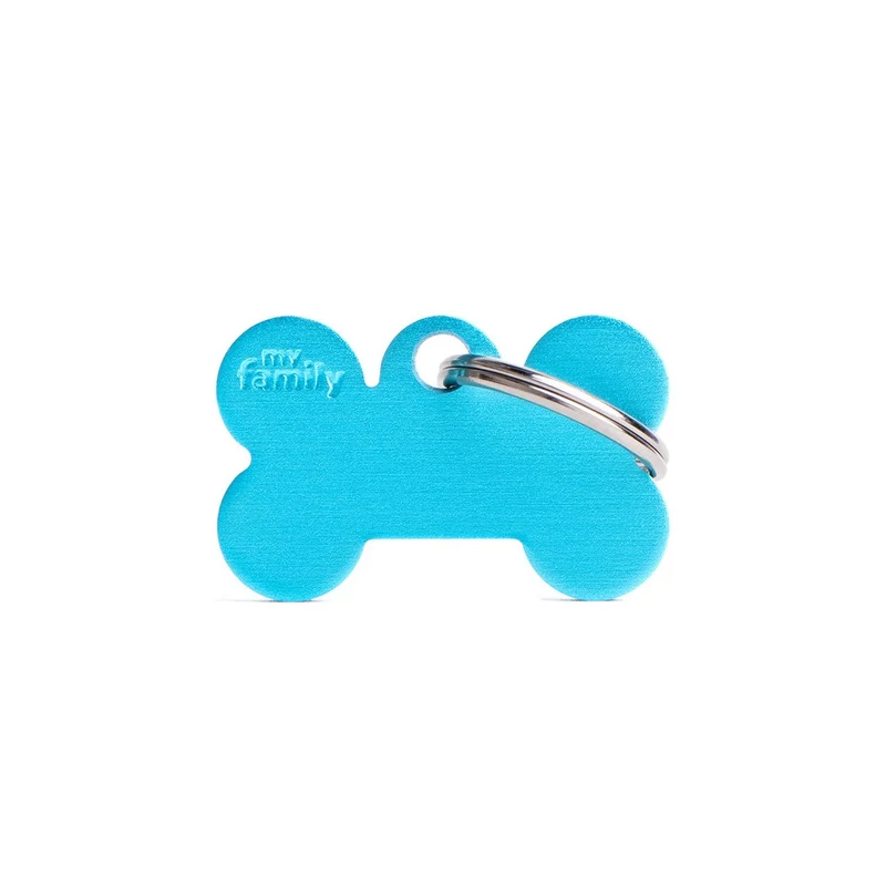 Placa ID de Aluminio Chica Azul Celeste en Forma de Hueso para Perros