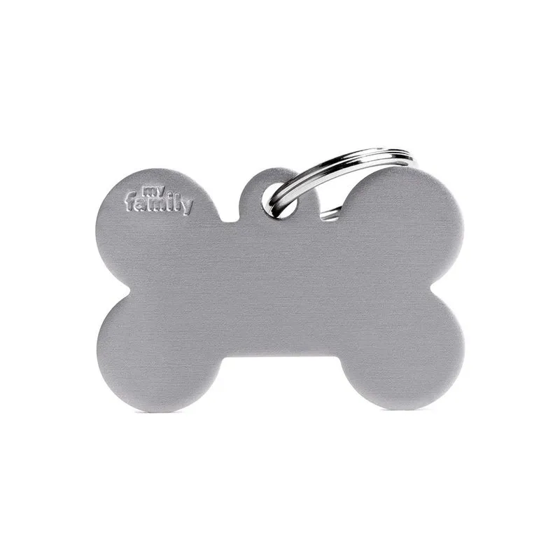 Placa ID de Aluminio Grande Gris en Forma de Hueso para Perros