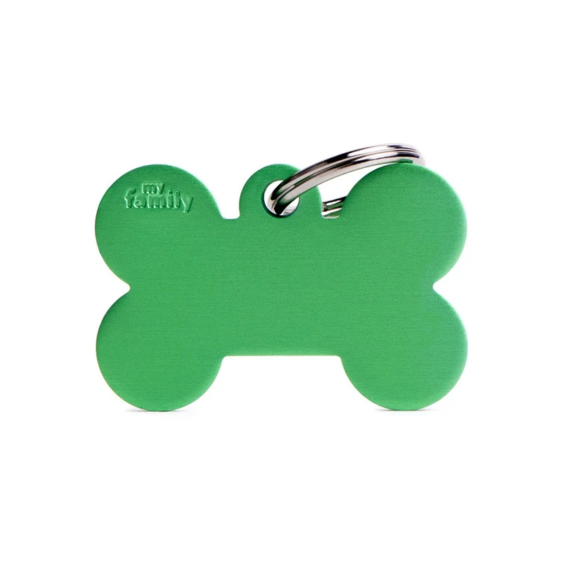 Placa ID de Aluminio Grande Verde en Forma de Hueso para Perros