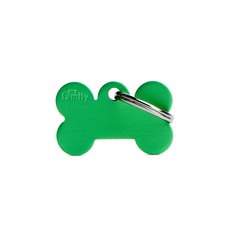 Placa ID de Aluminio Chica Verde en Forma de Hueso para Perros