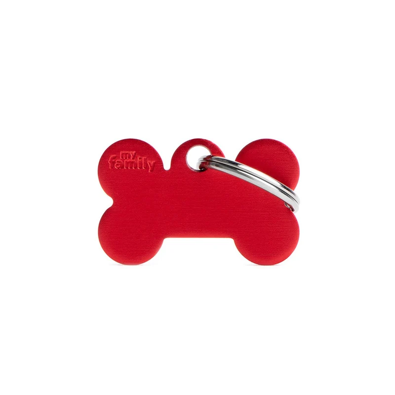 Placa ID de Aluminio Chica Roja en Forma de Hueso para Perros