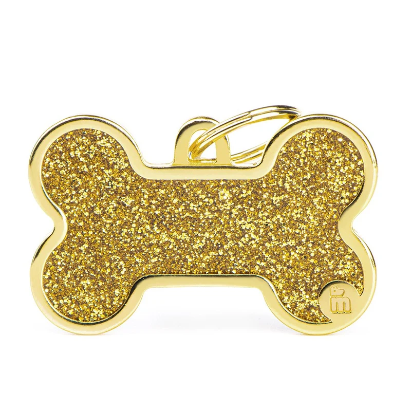 Placa ID Shine Extra Grande Dorada en Forma de Hueso para Perros