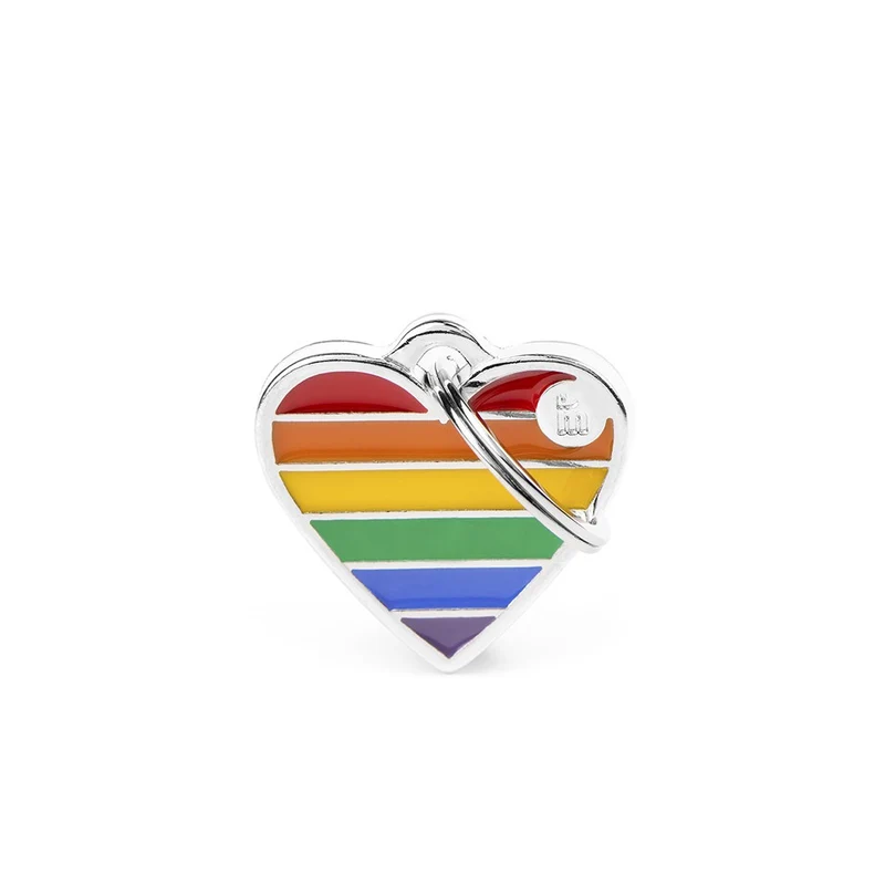 Placa ID Arco Iris Chica en Forma de Corazon para Perros