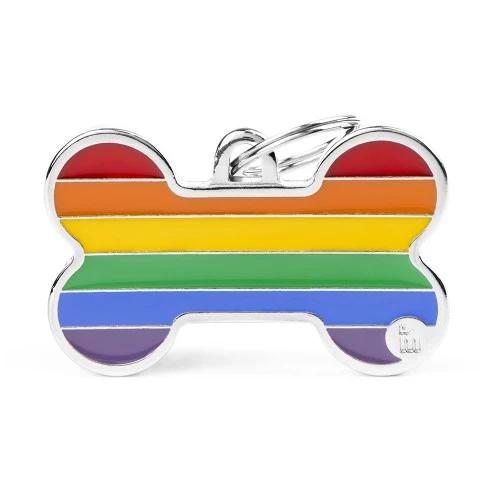Placa ID Arco Iris Extra Grande en Forma de Hueso para Perros