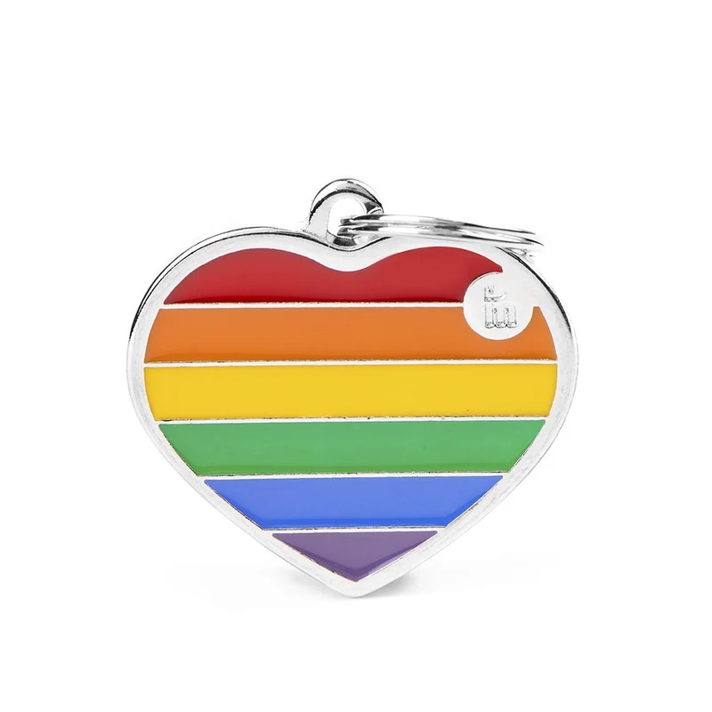 Placa ID Arco Iris Grande en Forma de Corazon para Perros