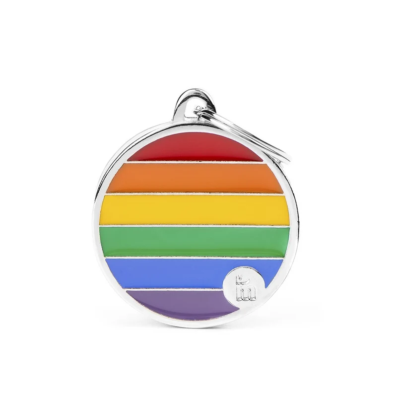 Placa ID Arco Iris Grande en Forma Redonda para Perros