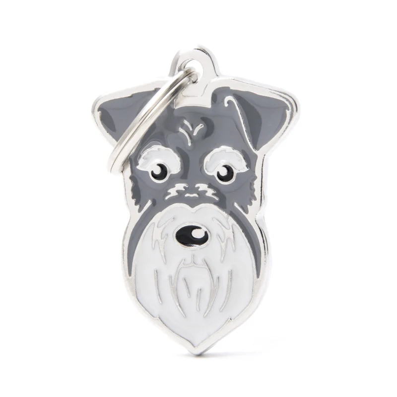 Placa ID en Forma de Schnauzer Gris para Perros