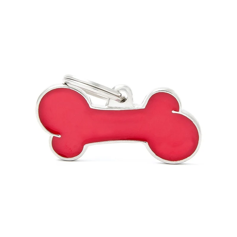 Placa ID Classic Grande Roja en Forma de Hueso para Perros