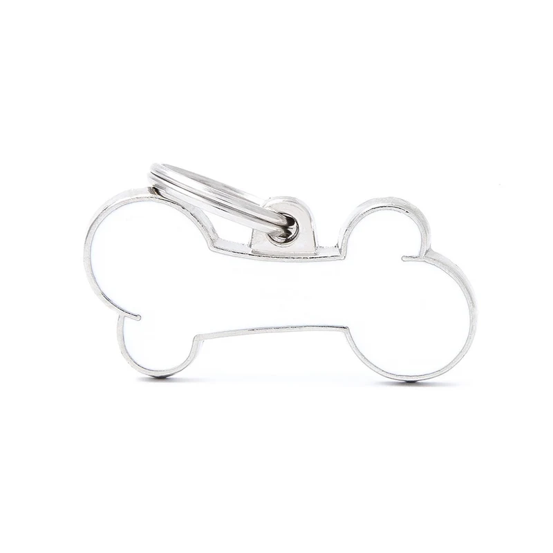 Placa ID Classic Grande Blanca en Forma de Hueso para Perros