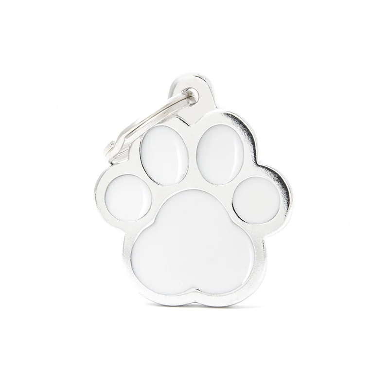 Placa ID Classic Grande Blanca en Forma de Huella para Perros