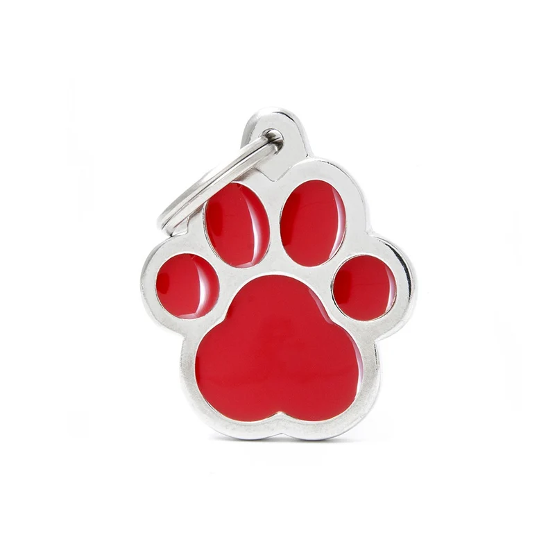 Placa ID Classic Grande Roja en Forma de Huella para Perros