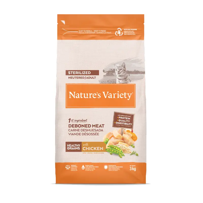 Nature'S Variety Ração Healthy Grain para gatos castrados, com frango, natural, 3 kg
