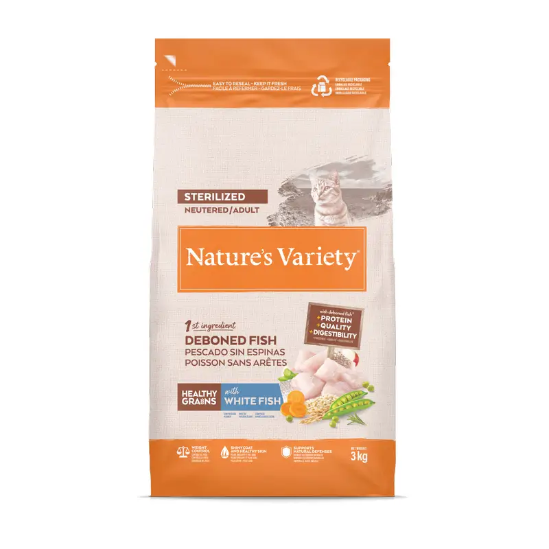 Nature'S Variety Ração para Gatos, com Peixe Branco, Natural, 3 kg