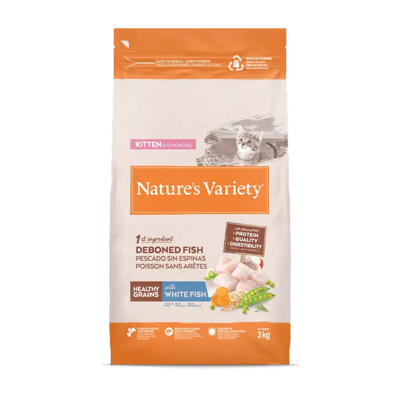 Nature'S Variety Healthy Grain Kitten - Ração para gatinhos com peixe branco, 3 kg