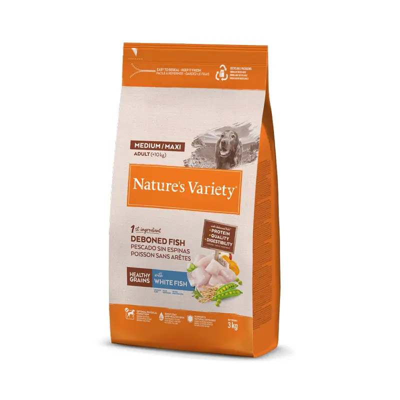 Nature'S Variety Ração para Cães, Medium, com Peixe Branco, Natural, 3 kg