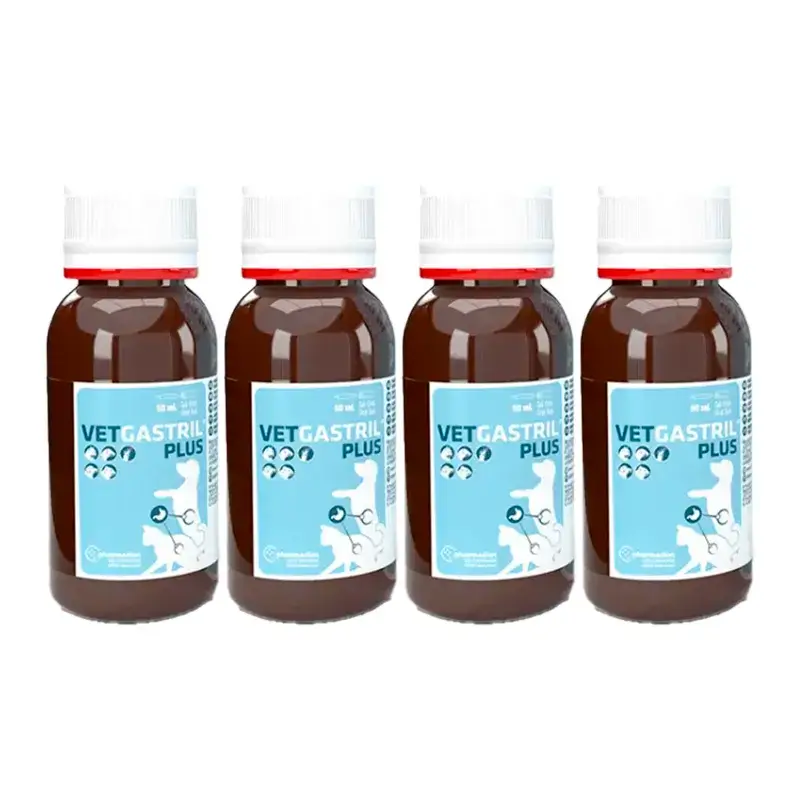 Vetgastril Plus Protetor Gástrico para Cães e Gatos, Embalagem 4 x 50 ml