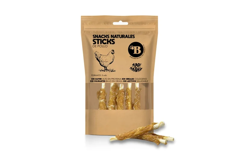 Bimordiscos Palitos De Piel De Ternera Enrollados Con Pollo Deshidratado. 15 Uds