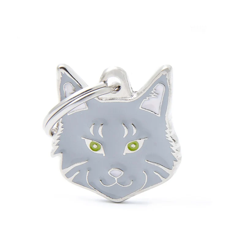 Placa ID en Forma de Gato Maine Coon Gris