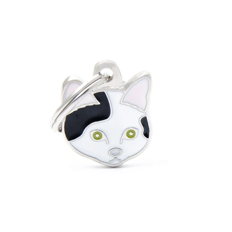 Placa ID en Forma de Gato Europeo Blanco y Negro