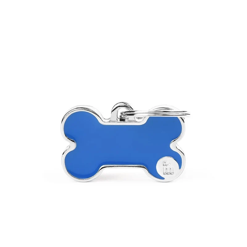 Placa ID Basic Handmade Chica Azul en Forma de Hueso para Perros