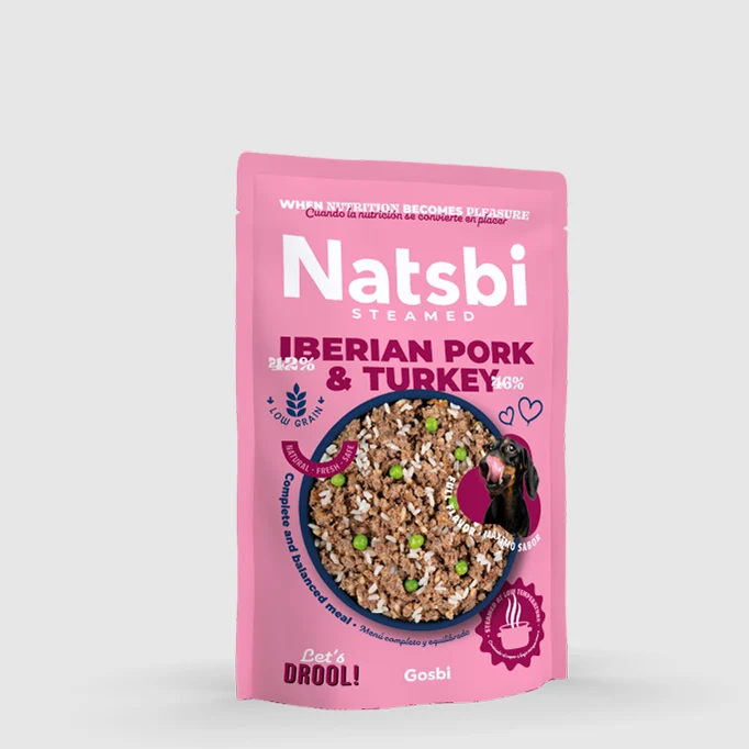 Natsbi Steamed Dog ibérico y pavo 200 gr. Alimentación completa