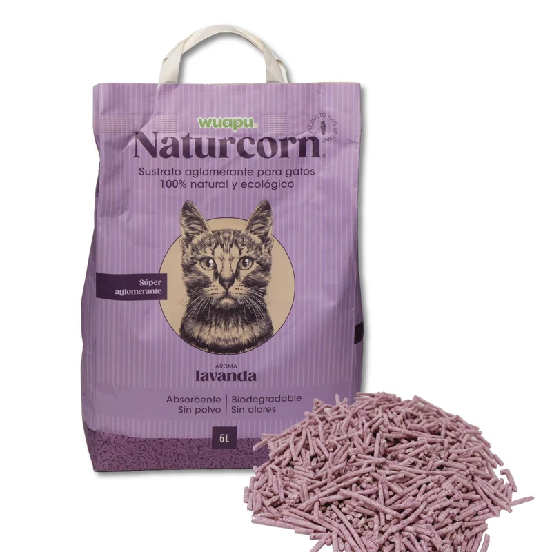 Sustrato Absorbente Wuapu Naturcorn Lavanda En Pelet Biodegradable Para Gato 1 U 17'5l
