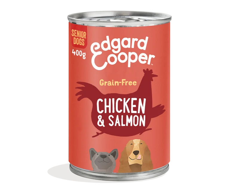 Lata de comida para perros senior con pollo y salmón sin cereales | Edgard & Cooper 400 g