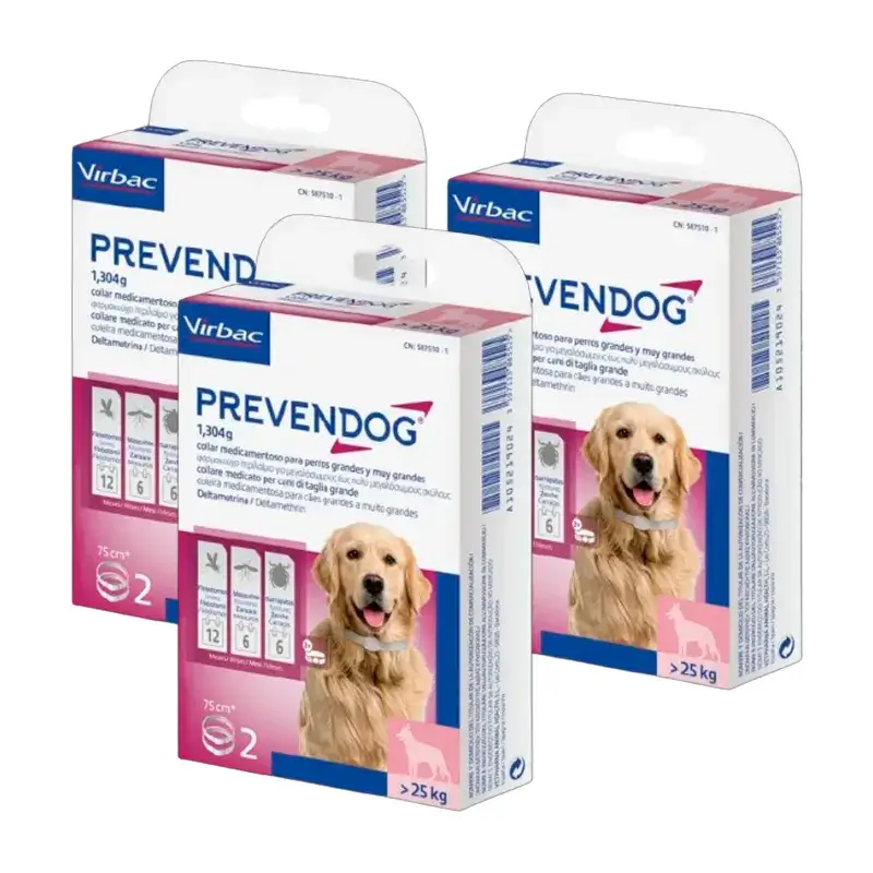 Coleira antiparasitária Virbac Prevendog, embalagem 3 x 75 cm 2 unidades