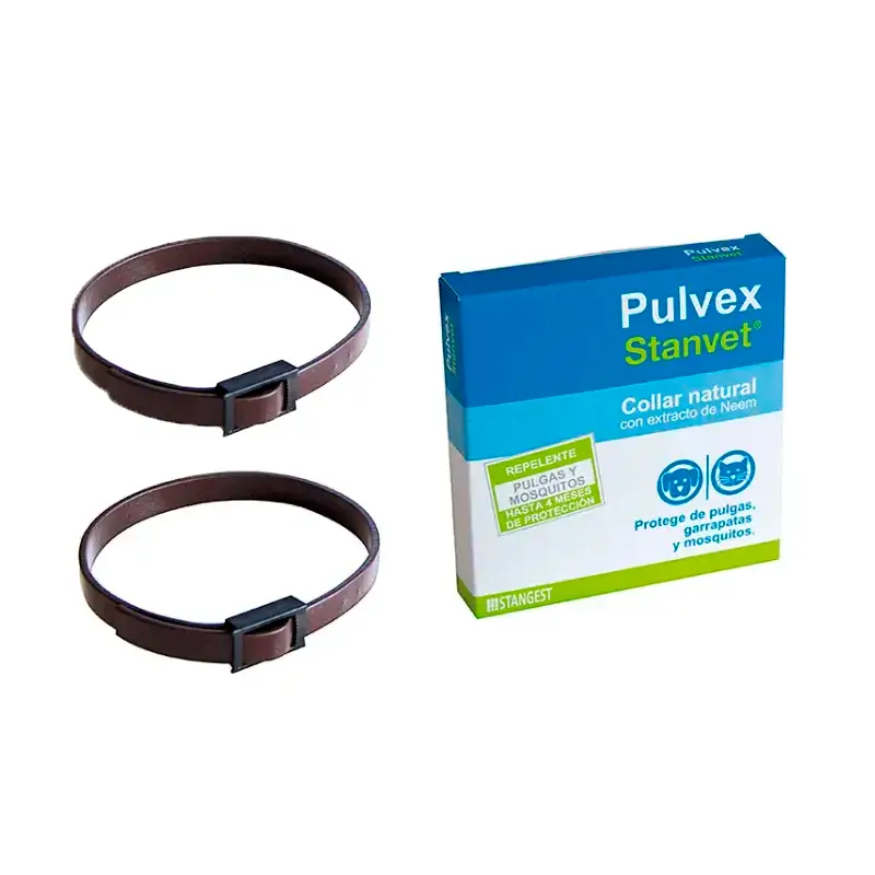 Coleira Stangest Pulvex, embalagem com 2 unidades.