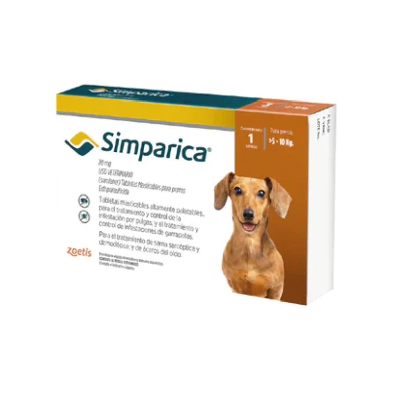 Antiparasitario Externo para perro Simparica 20 Mg (5 a 10 kg) Caja 1 Tableta