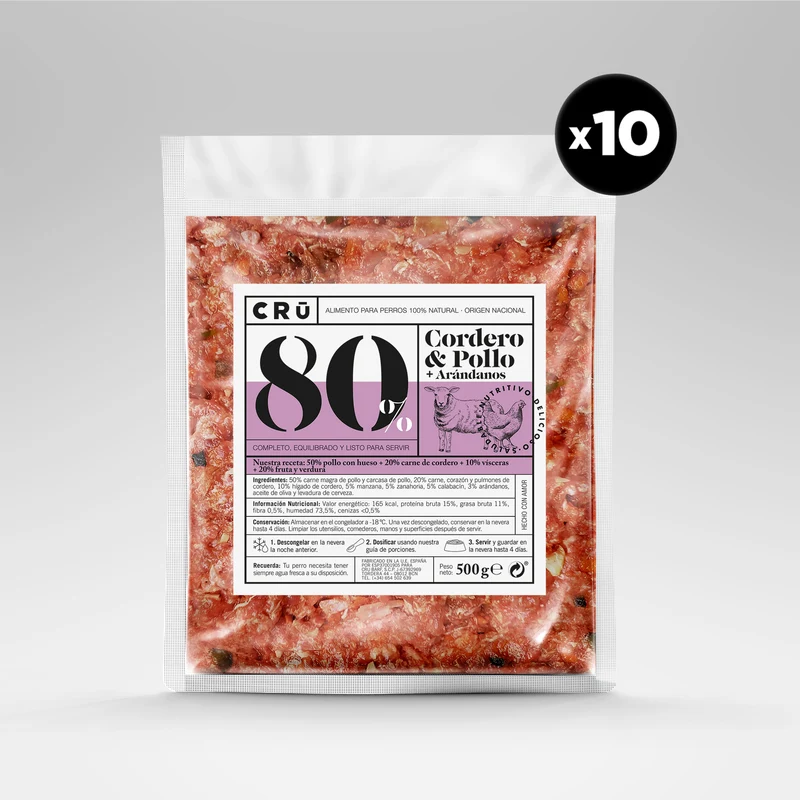 Menú Barf De Cordero Y Pollo Para Perro - 10 Paquetes