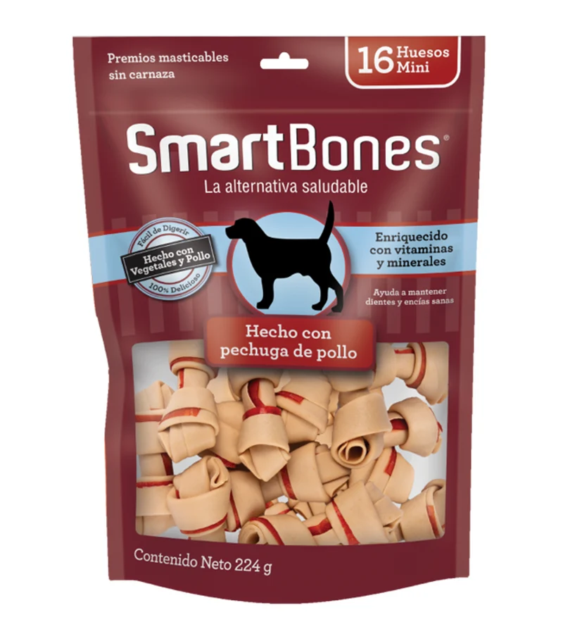 SmartBones Huesos Mini de Pollo 16 pz - Premios Tipo Carnaza pero Saludables