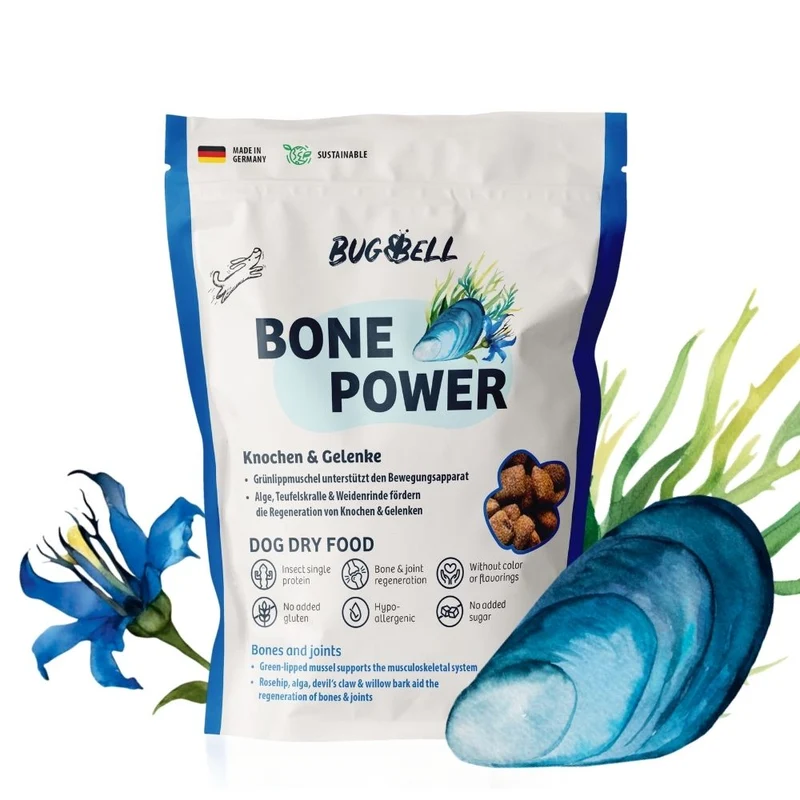 BugBell BonePower Pienso – Hipoalergénico, sin cereales, con proteína de insecto, glucosamina y mejillón verde