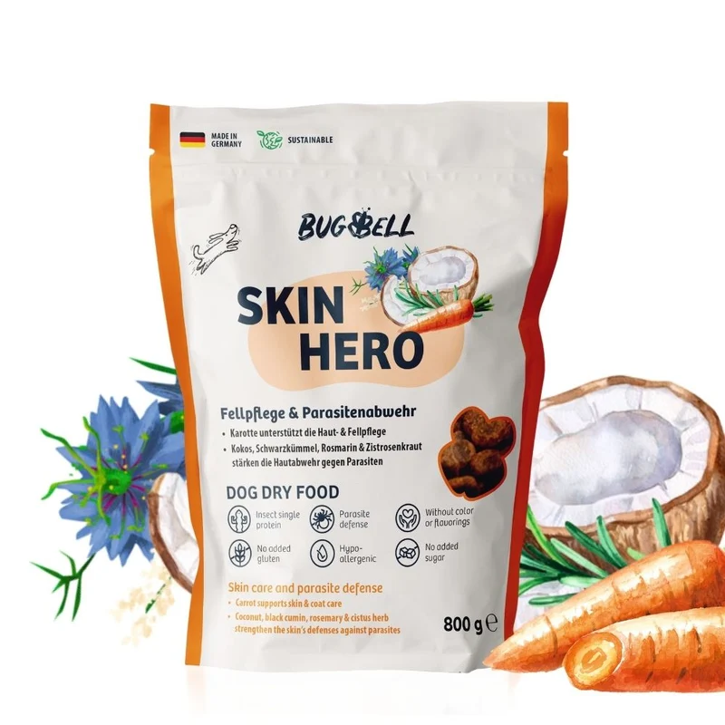 BugBell SkinHero Pienso – hipoalergénico, sin cereales, con proteína de insecto, comino negro, romero y cistus