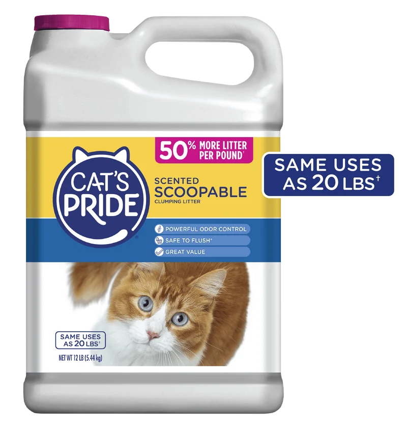 Cats Pride Scoopable Scented Lightweight Clumping Clay Cat Litter, Flushable, 12