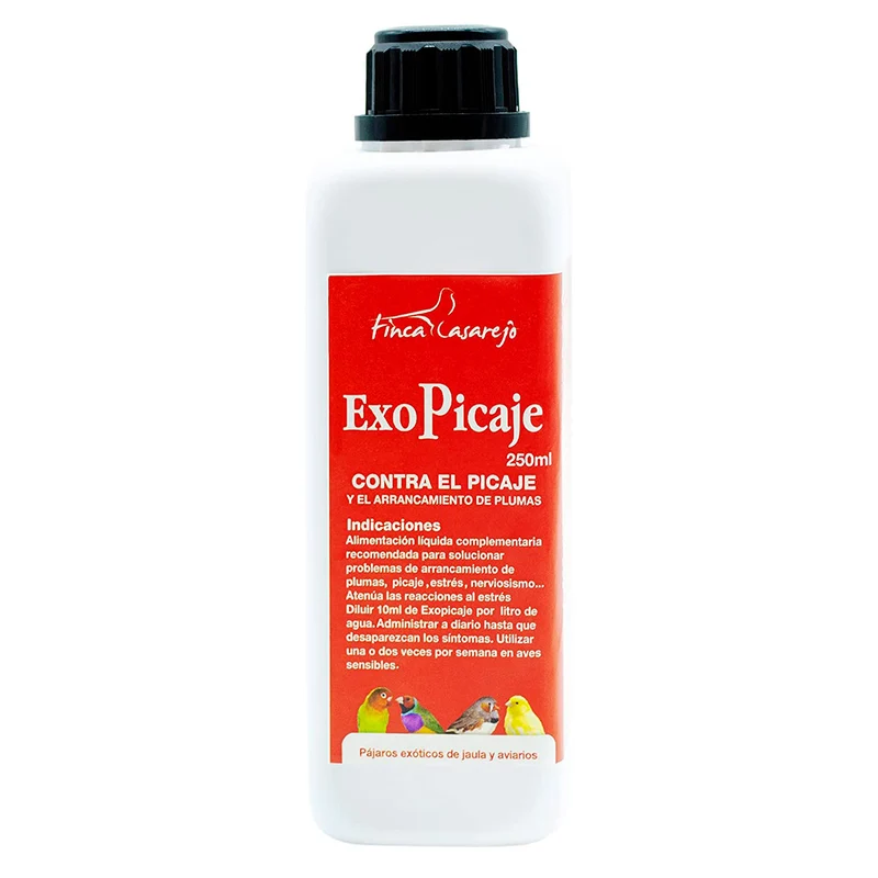 ExoPicaje 250ml – Arrancamiento de plumas en aves exóticas (canarios, loros, periquitos) – Situaciones de estrés o muda