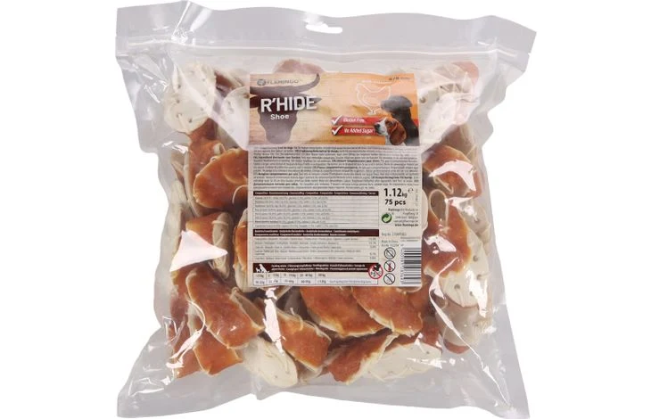 SNACK R'HIDE PIEL DE BÚFALO ZAPATO BLANCO CON POLLO 6-8CM 14,5-15GR / 75 ST 1120GR
