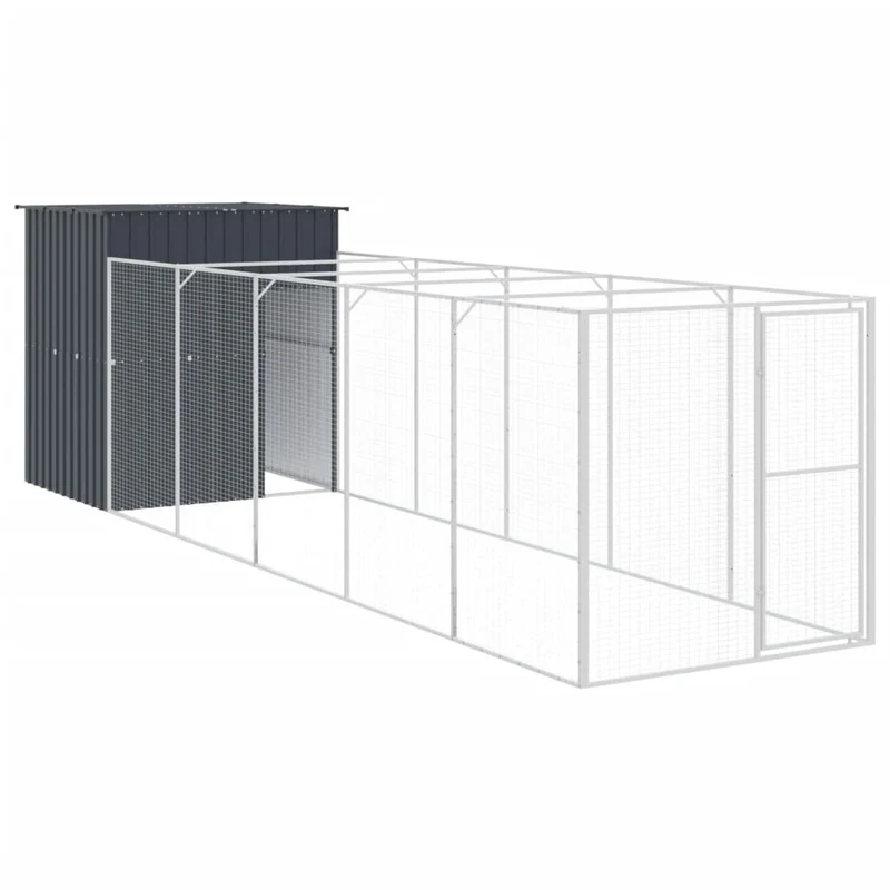 Caseta Perros Con Corral Acero Galvanizado Gris 165x659x181 Cm
