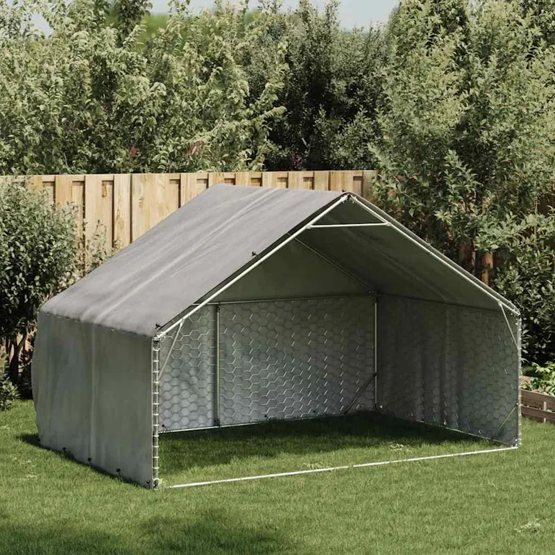 Caseta Para Perros De Exterior Con Cubierta 3x2x1,9 M De Acero Galvanizado