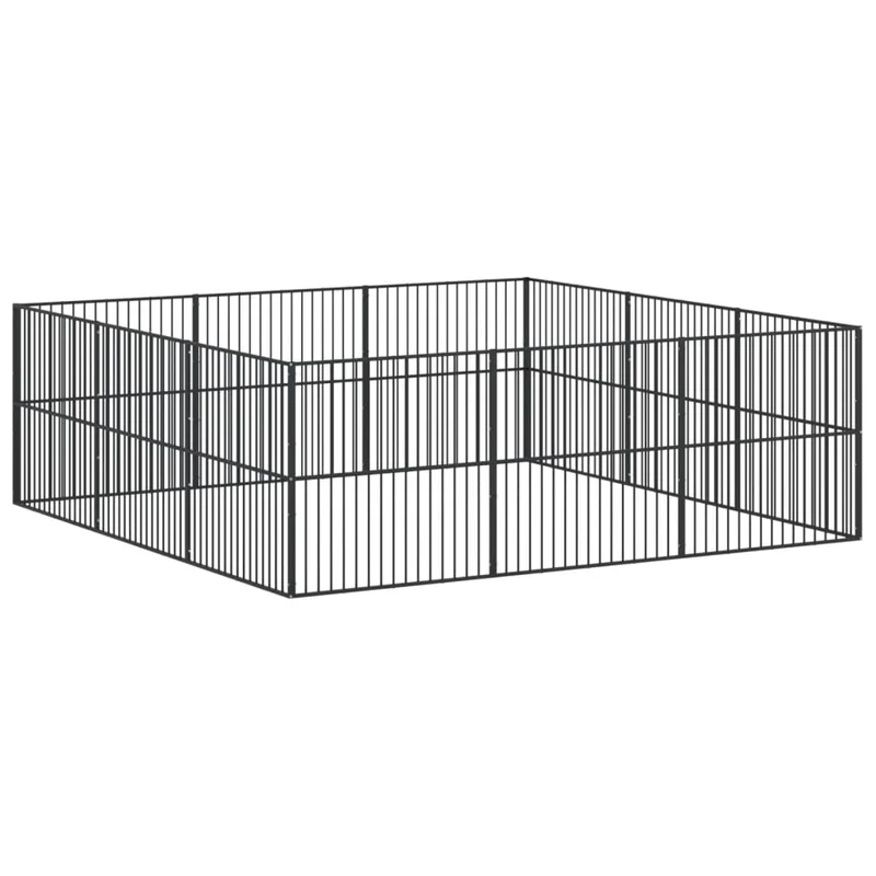 Corralito Para Perros Con 12 Paneles Acero Galvanizado Negro