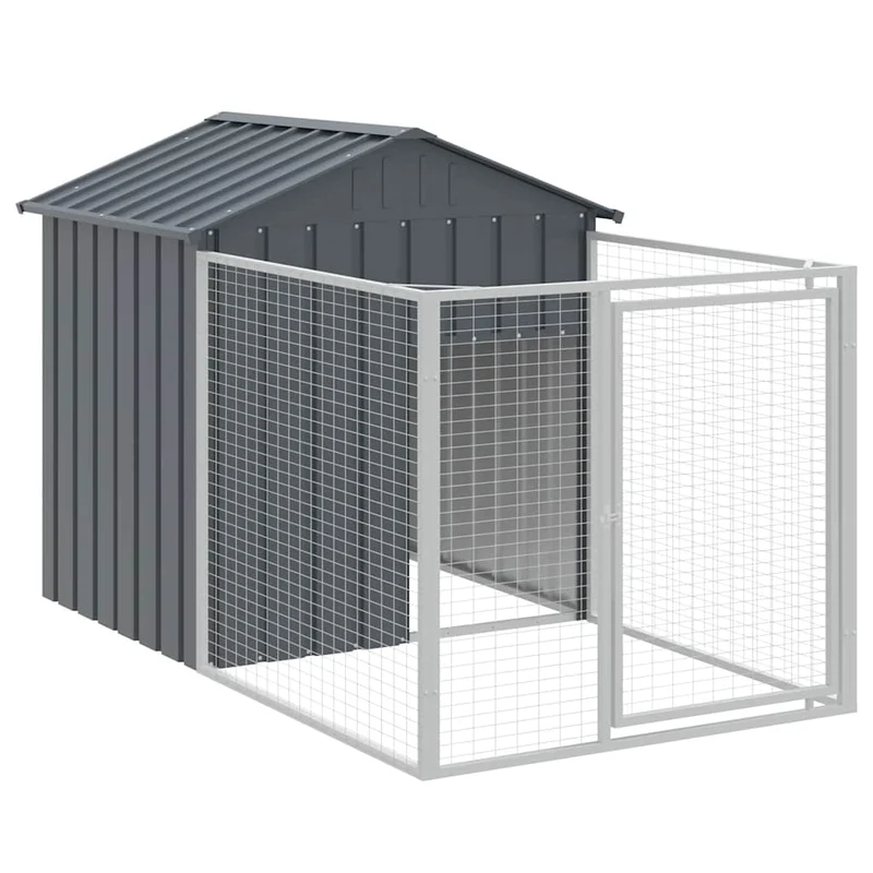 Caseta Perros Con Corral Acero Galvanizado Gris 117x201x123 Cm
