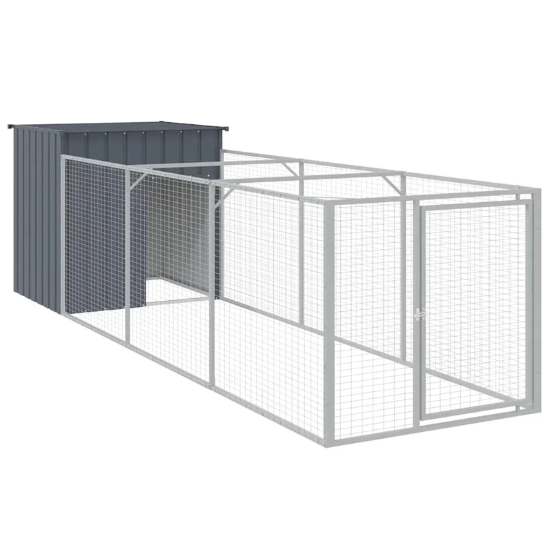 Caseta Perros Con Corral Acero Galvanizado Gris 110x405x110 Cm