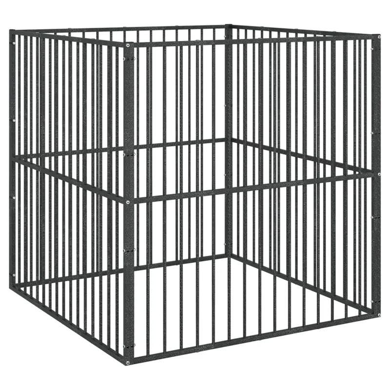 Corralito Para Perros Con 4 Paneles Acero Galvanizado Negro