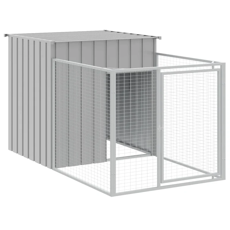 Caseta Para Perro Con Corral Gris Claro 110x201x110 Cm Acero Galvanizado